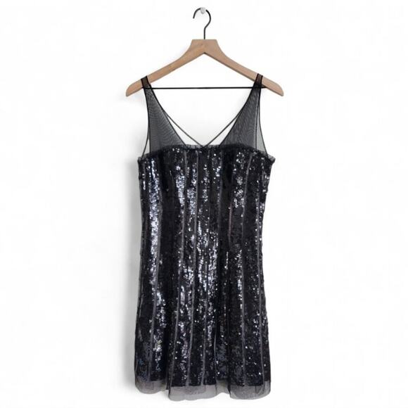 BCBGMaxazaria Black Sequence Mini Dress Size 8 Eras Tour Style - Picture 2 of 10